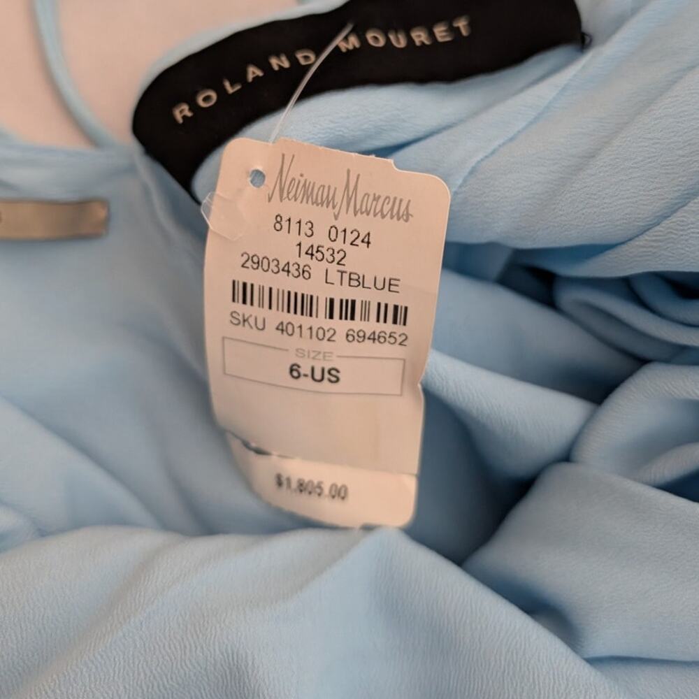 Roland Mouret Ballard Plisse Draped Gown Plunge Neckline Blue Dress Size 6 - Picture 9 of 14